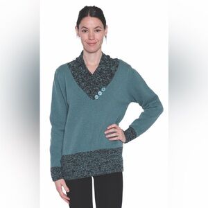 🌟V-Neck Knit Sweater with Button Detail-Teal